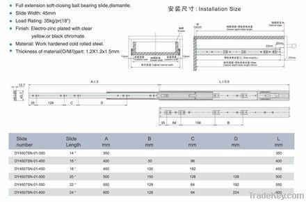 soft closing ball bearing drawer slide