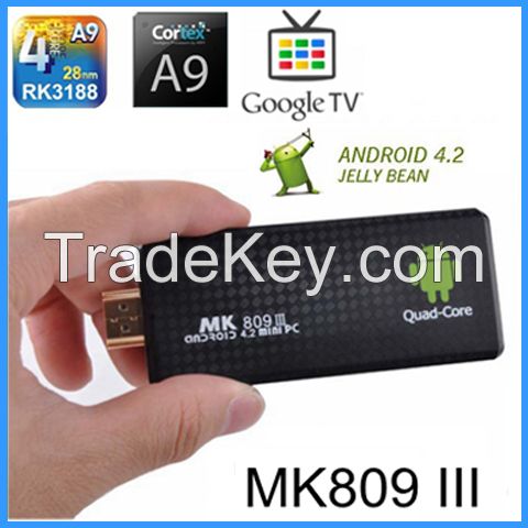 Mk809III Quad Core TV Stick Box Mini PC TV Android 4.2 Bluetooth Rk3188 2g/8g IPTV Bluetooth WiFi Dlna Xbmc HDMI1.4.1080P.