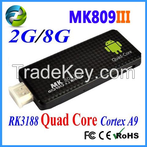 Mk809III Quad Core TV Stick Box Mini PC TV Android 4.2 Bluetooth Rk3188 2g/8g IPTV Bluetooth WiFi Dlna Xbmc HDMI1.4.1080P.