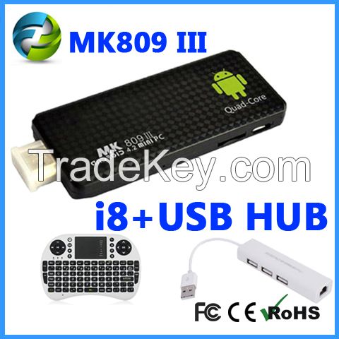 Mk809III Quad Core TV Stick Box Mini PC TV Android 4.2 Bluetooth Rk3188 2g/8g IPTV Bluetooth WiFi Dlna Xbmc HDMI1.4.1080P.