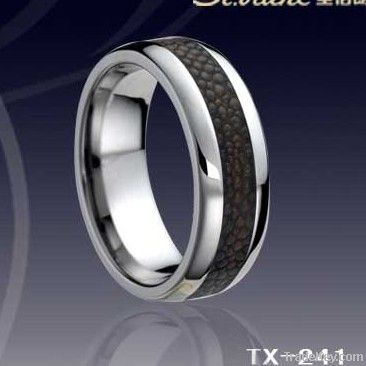 Tungsten ring Inlay Genuine Skin