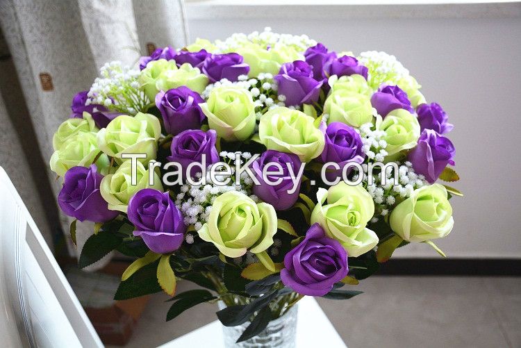 New Artificial Fake Silk Circle Center Rose Flower Bouquet For Home Wedding Decor Table Centerpieces Decoration