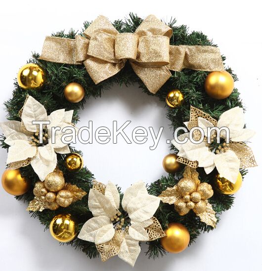 55cm Diameter Golden And Red Christmas Decorative Flower Wreath Christmas Garland Gift For Home Garden And Hotel