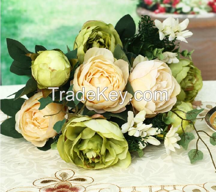 Europeanism artificial noble peony flower bouquet Home Party Decorative Flowers 52cm length with six big flowers good quality silk handmade flower