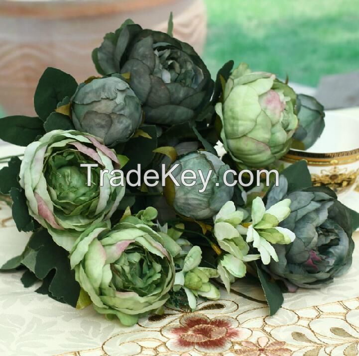 Europeanism artificial noble peony flower bouquet Home Party Decorative Flowers 52cm length with six big flowers good quality silk handmade flower