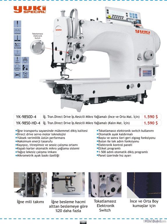 Flat bed industrial sewing machine with direct drive and needle feed