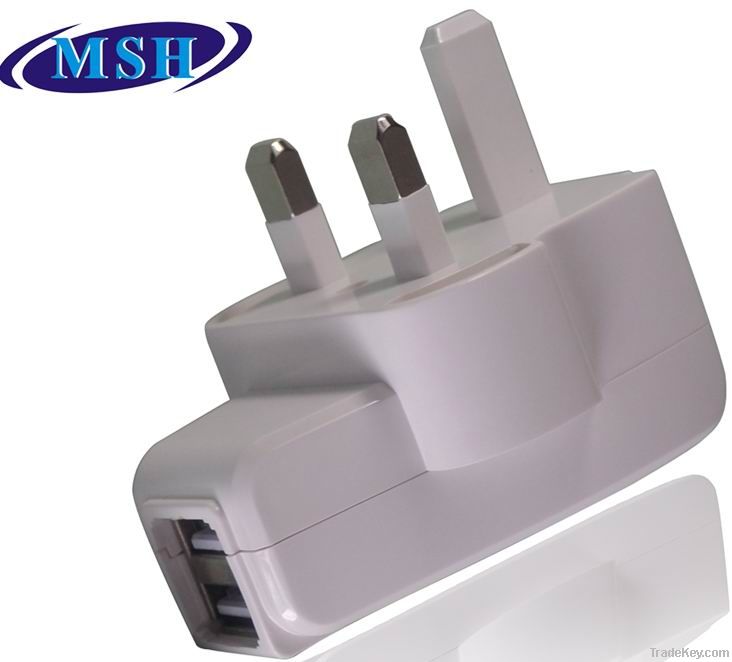 2012 hotest selling Dual USB UK travel charger for iphone 5