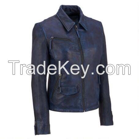 New Women's Black Fashion Motorcycle Original Leather Slim fit Jacket