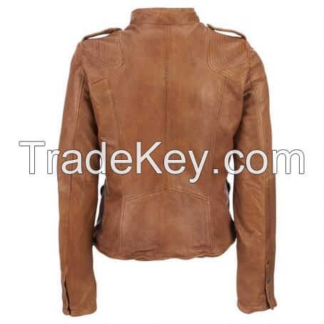Tan Color Leather Motorbike Jacket/Cowhide Leather Fashion