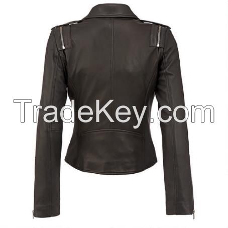 New Design Hot Selling Women Genuine Leather Motorbike Jackets