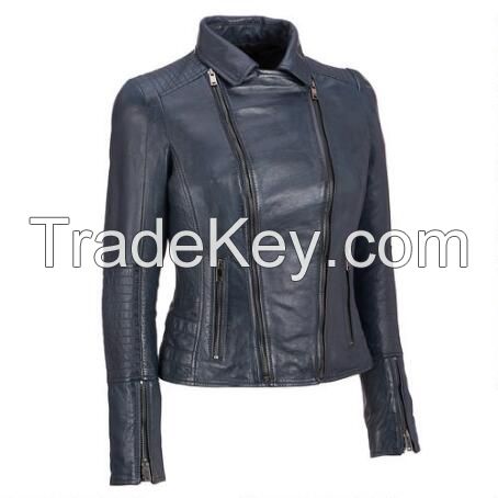 Women Fashion Motorbike Genuine Leather Jacket