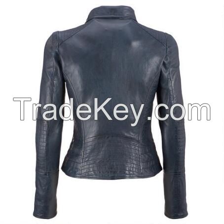 Women Fashion Motorbike Genuine Leather Jacket