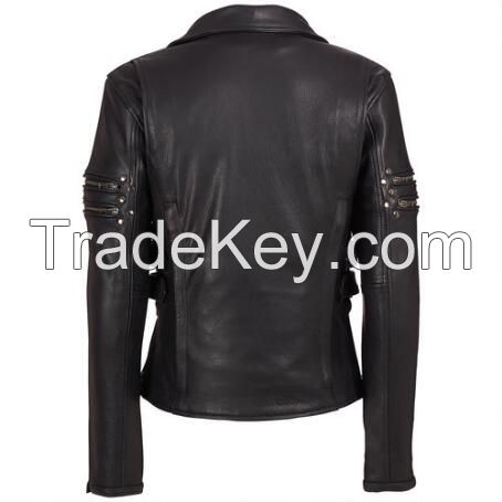 black white motorcycle wholesale leather jacket, black blank stripe white