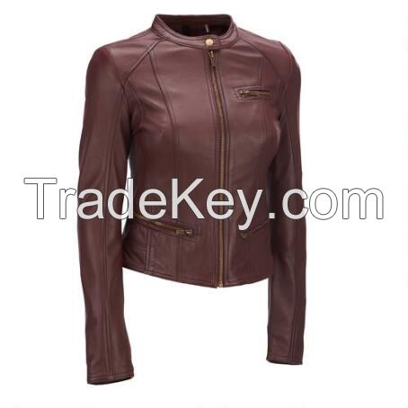 Chonghan High Quality Ladies Long Sleeve Black Leather Jacket With Zipper