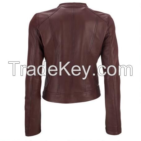 Chonghan High Quality Ladies Long Sleeve Black Leather Jacket With Zipper