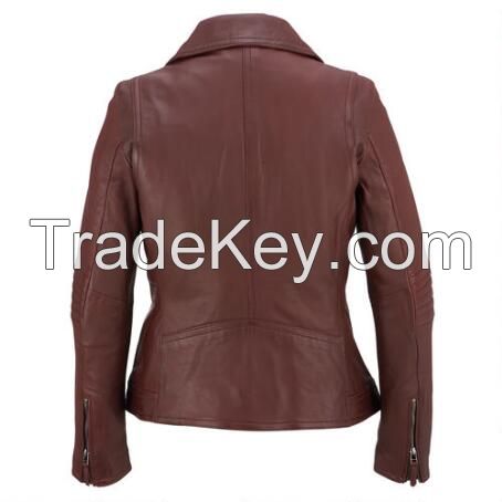 Black Ladies Fashion Outdoor Leather full sleeves Jacket with front pockets