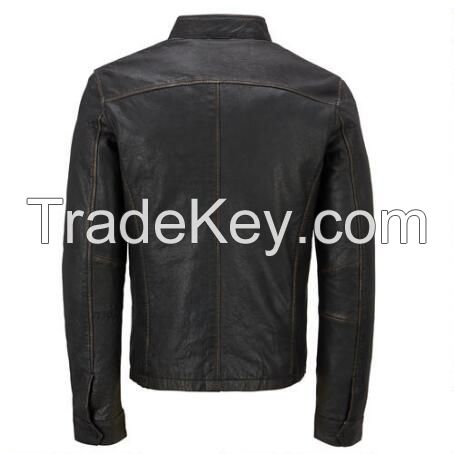 Customize Motorbike Black Leather Jacket Men With Fur Collar