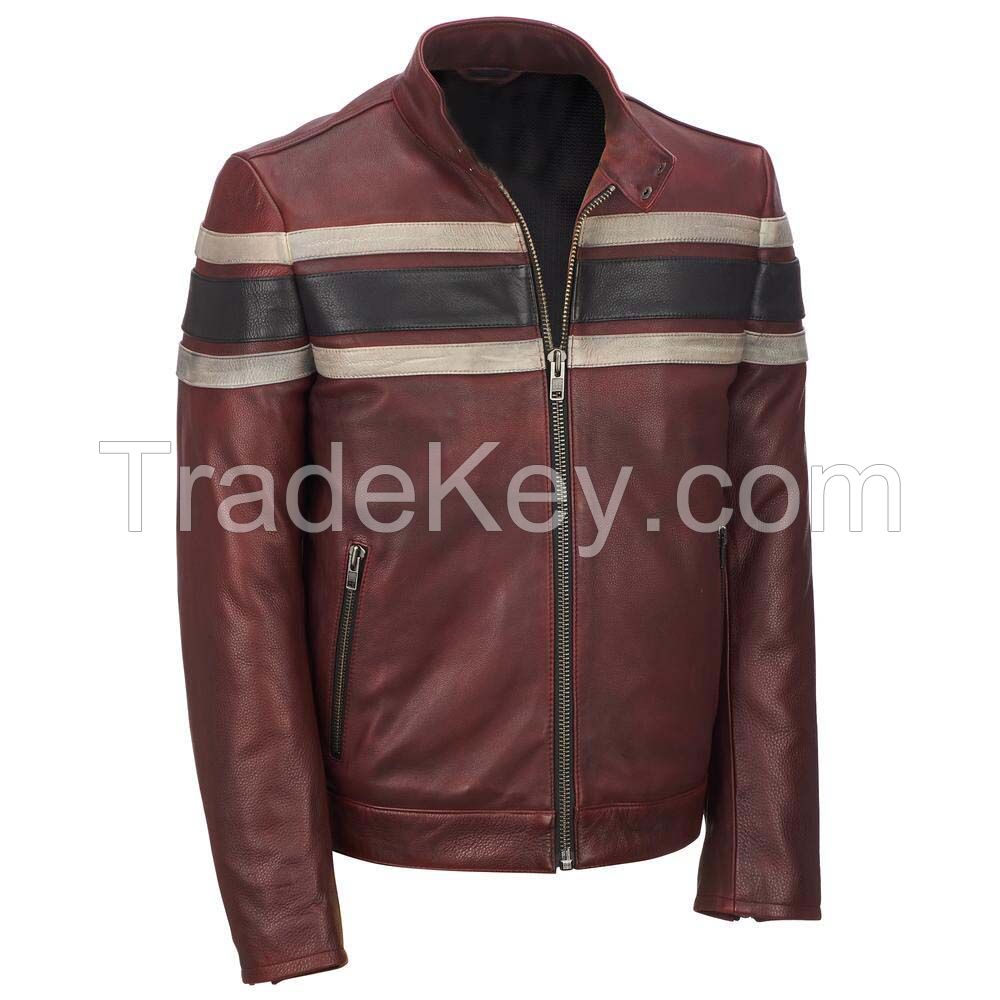 hot sale men stylish motorbike genuine leather quilted shoulder bomber jacket