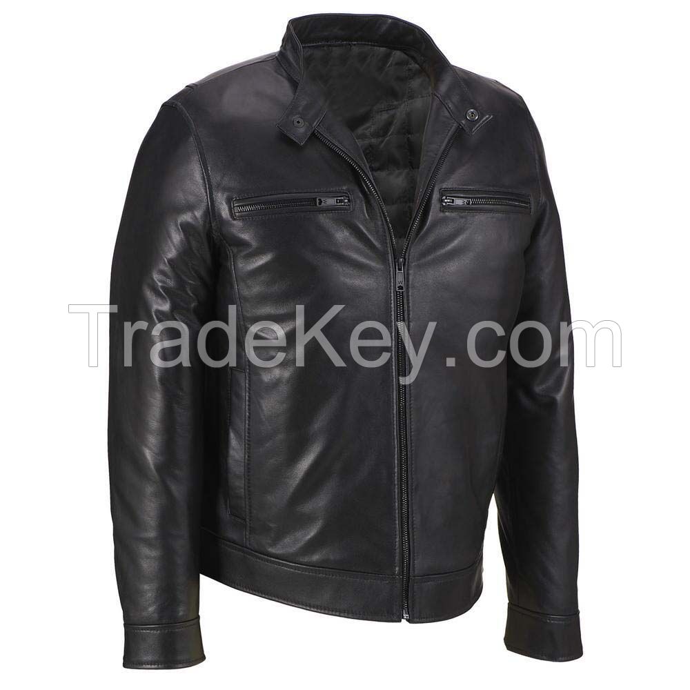 Wholesale Men PU Leather Motorbike Jacket Washed Slim Fit Leather Coat