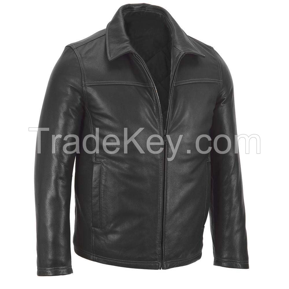 Buckle Belt Design Fashion Motorcycle Leather Jacket Men