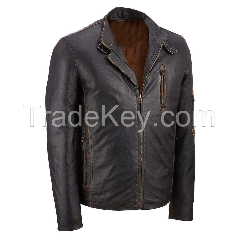 Motorbike jackets - New Motorbike man Black Leather Jacket three toned