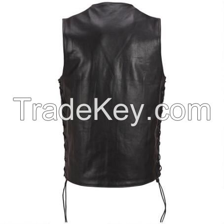 Full black Motorcycle Leather vest for men