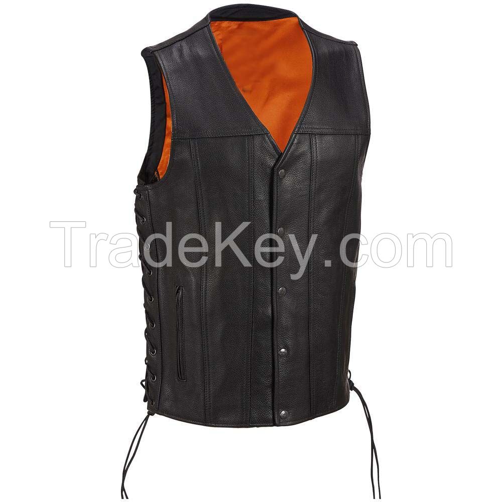 Full black Motorcycle Leather vest for men