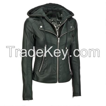 Women Leather Jacket with Stylish Hood