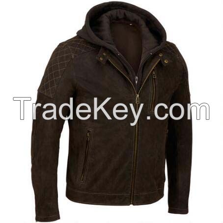 mens long sleeve winter pu leather jacker with hood wholesale