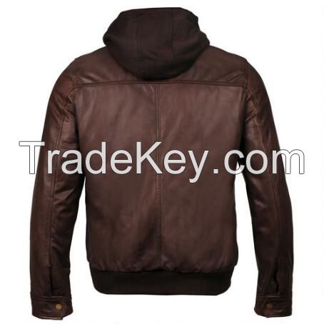 Winter used clothing men leather jacket hood