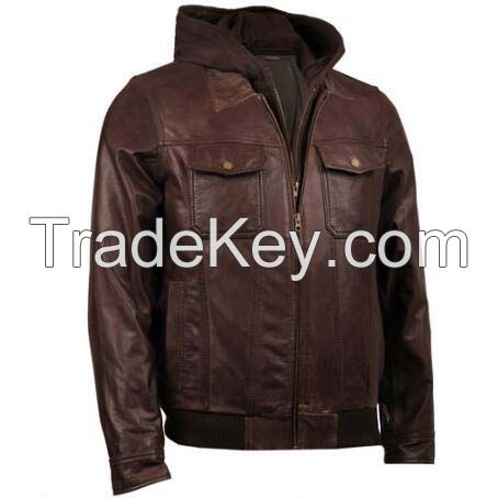 Winter used clothing men leather jacket hood