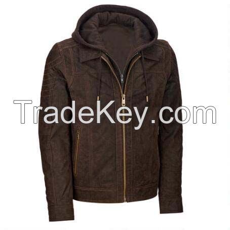 New Look Casual Clothing Mens Black Leather Bomber Jacket with Hood