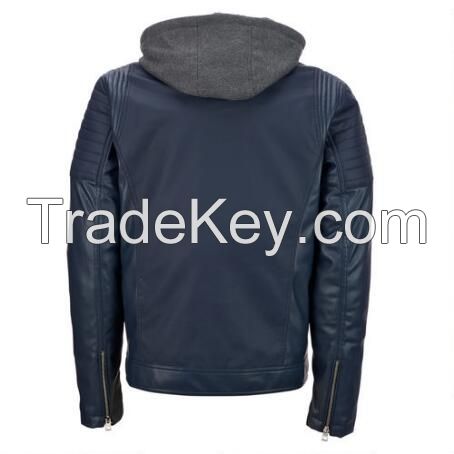 mens soft thin leather hooded pu leather jacket