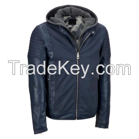 mens soft thin leather hooded pu leather jacket