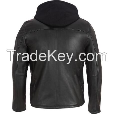 American Style Fashion Mens Leather Hooded Motorcycle Coat and Jacket
