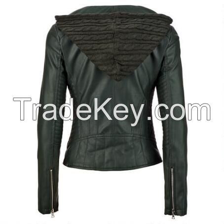 Women Leather Jacket with Stylish Hood