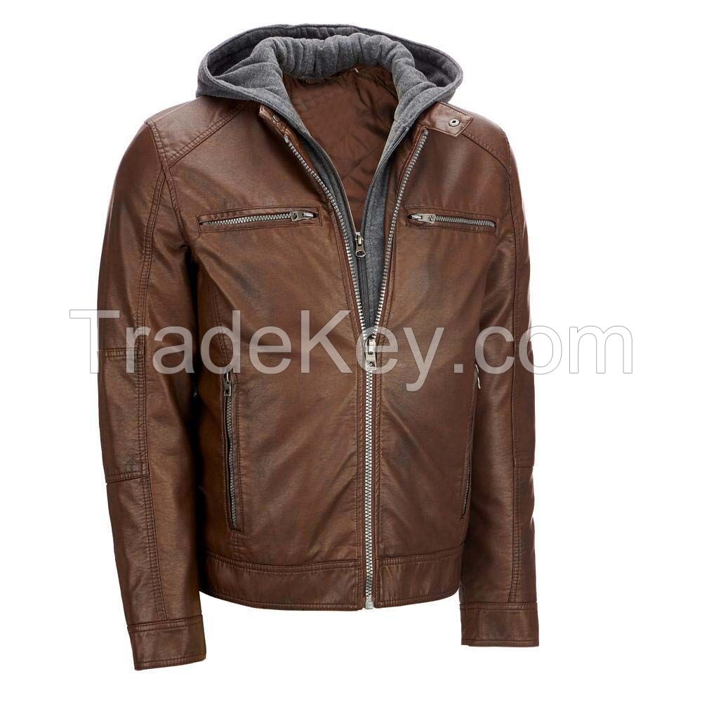 Justanned Mens Hooded Leather Jacket