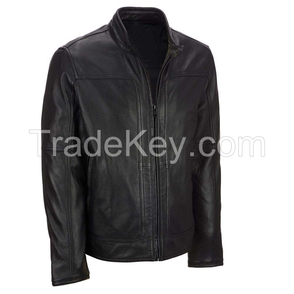 Biker leather jacket with belt for man