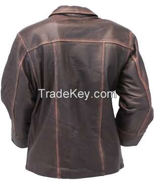 Men's Vintage Brown Long  Leather Jacket coat