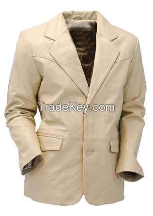 Cream Beige Two Button  leather coat