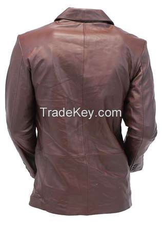 Chocolate Brown Two Button   Leather Jacket coat