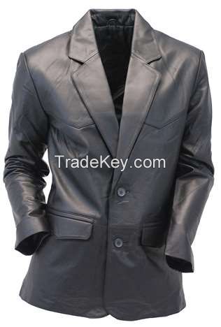black Two Button  Leather Jacket coat