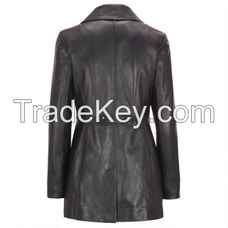 Black Leather Ladies Long Coats Woman Fashion Ladies Long Coats