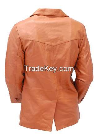 Light Brown Two Button   Leather Jacket coat