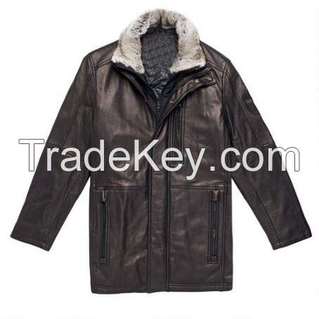 Fashion outwear mens leather trench coat