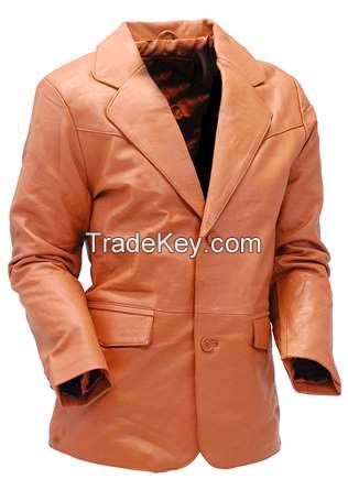 Light Brown Two Button   Leather Jacket coat