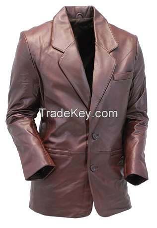 Chocolate Brown Two Button   Leather Jacket coat