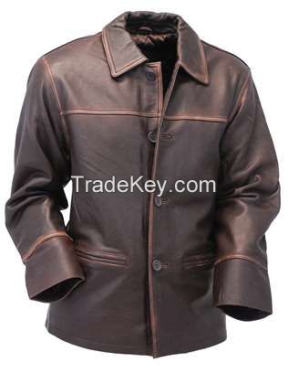 Men's Vintage Brown Long  Leather Jacket coat