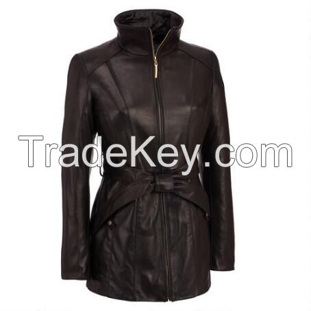 New product simple design women long real leather coat from manufacturer