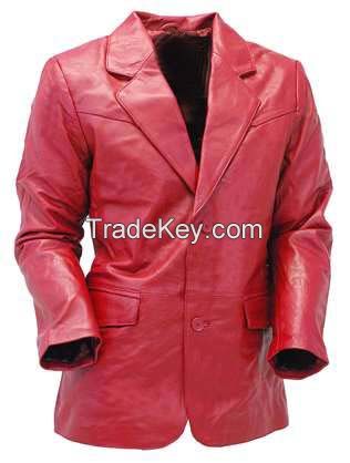 Burgundy colour Two Button  leather coat